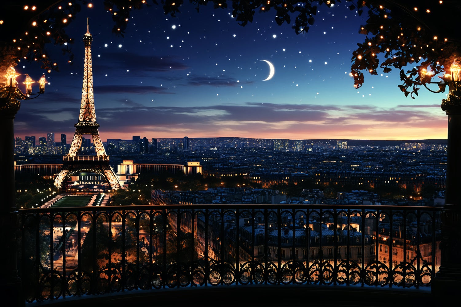 Toile de fond Tour Eiffel Nuit Étoilée Romantique Paris CSH58-12