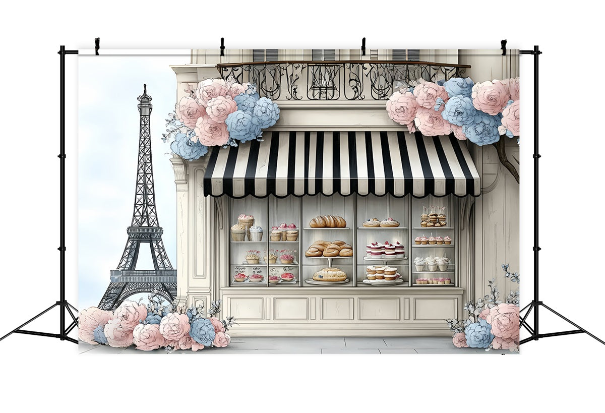 Toile de fond Tour Eiffel Printemps Parisien Boulangerie Douceur de Pain Paris CSH58-13