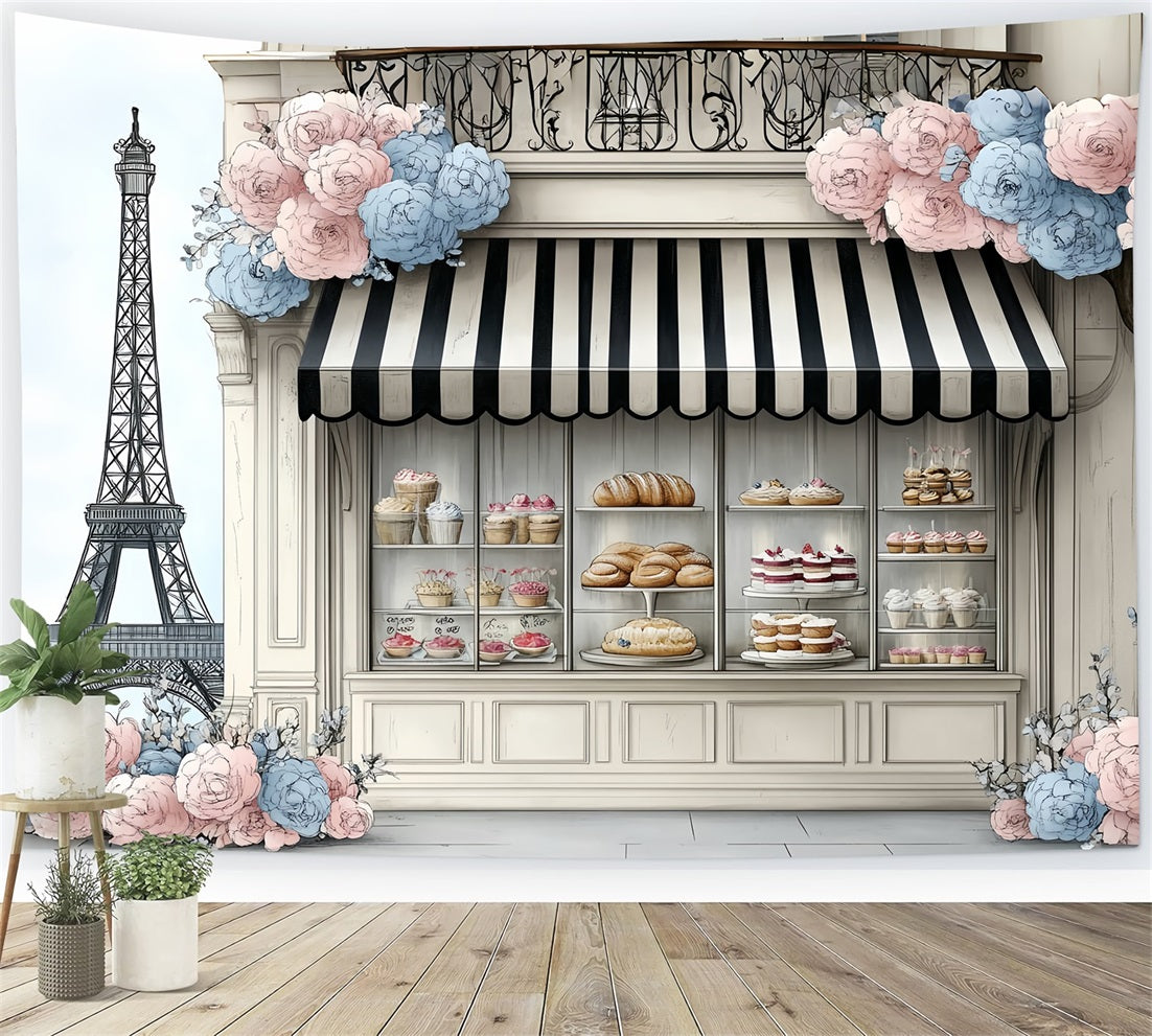Toile de fond Tour Eiffel Printemps Parisien Boulangerie Douceur de Pain Paris CSH58-13