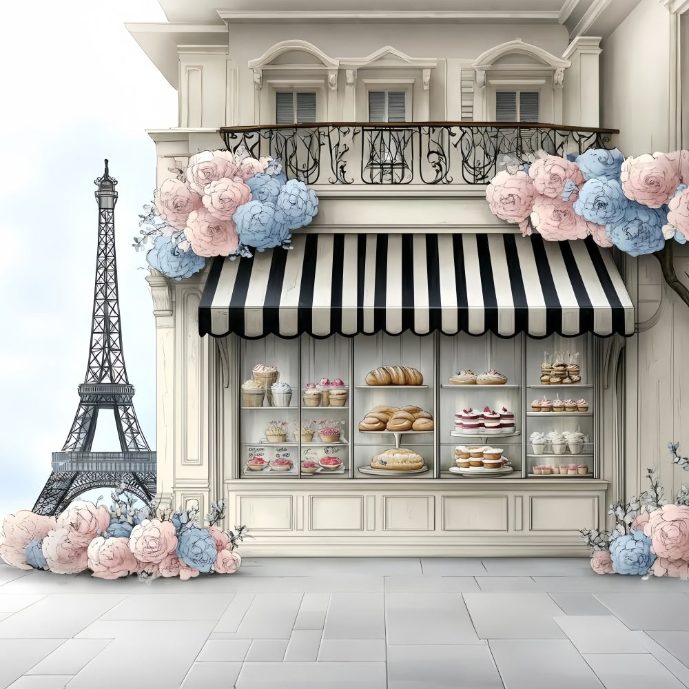 Toile de fond Tour Eiffel Printemps Parisien Boulangerie Douceur de Pain Paris CSH58-13