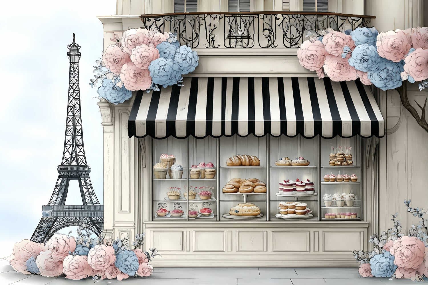 Toile de fond Tour Eiffel Printemps Parisien Boulangerie Douceur de Pain Paris CSH58-13