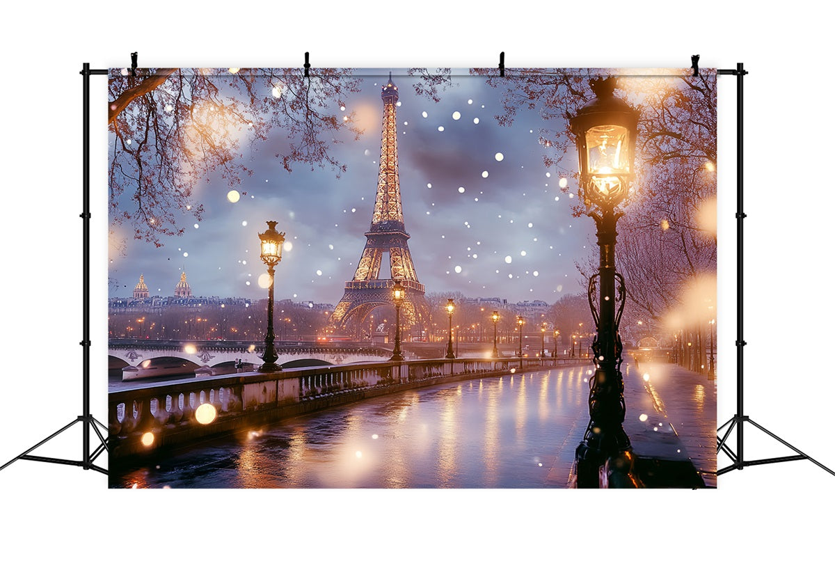 Toile de fond Tour Eiffel Pont des Champs-Élysées Après Nuit Pluvieuse de Rêve Paris CSH58-15