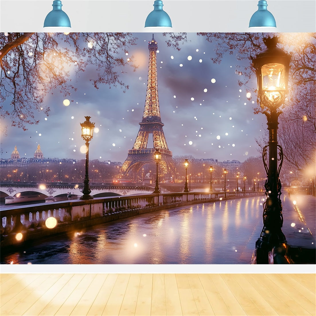 Toile de fond Tour Eiffel Pont des Champs-Élysées Après Nuit Pluvieuse de Rêve Paris CSH58-15