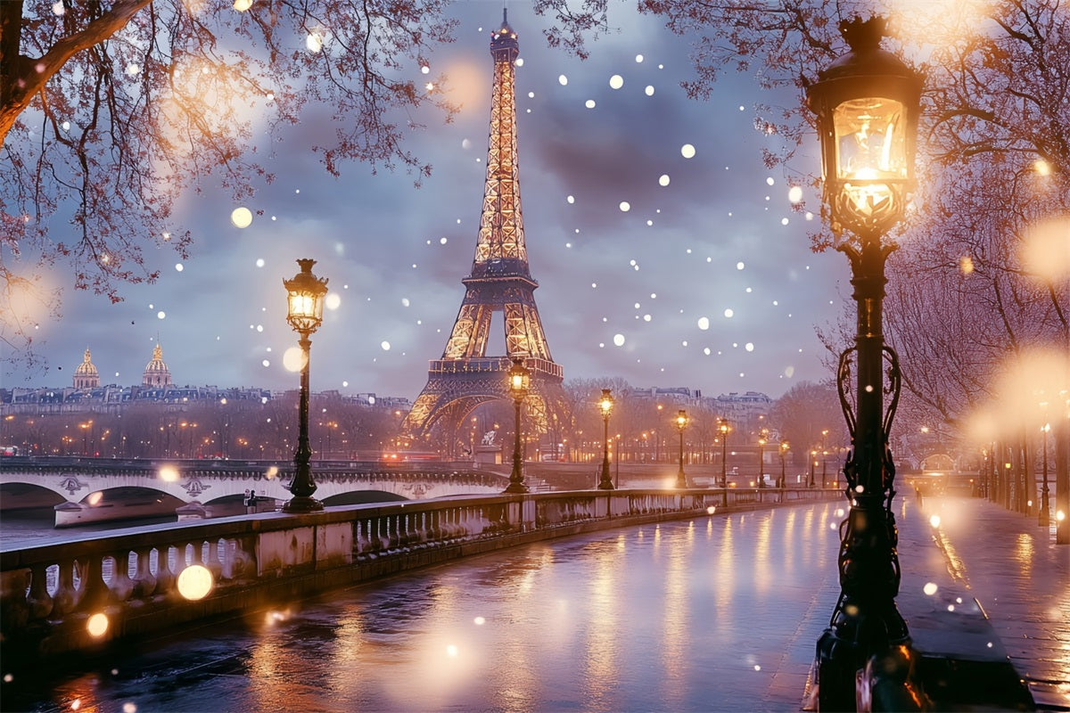 Toile de fond Tour Eiffel Pont des Champs-Élysées Après Nuit Pluvieuse de Rêve Paris CSH58-15