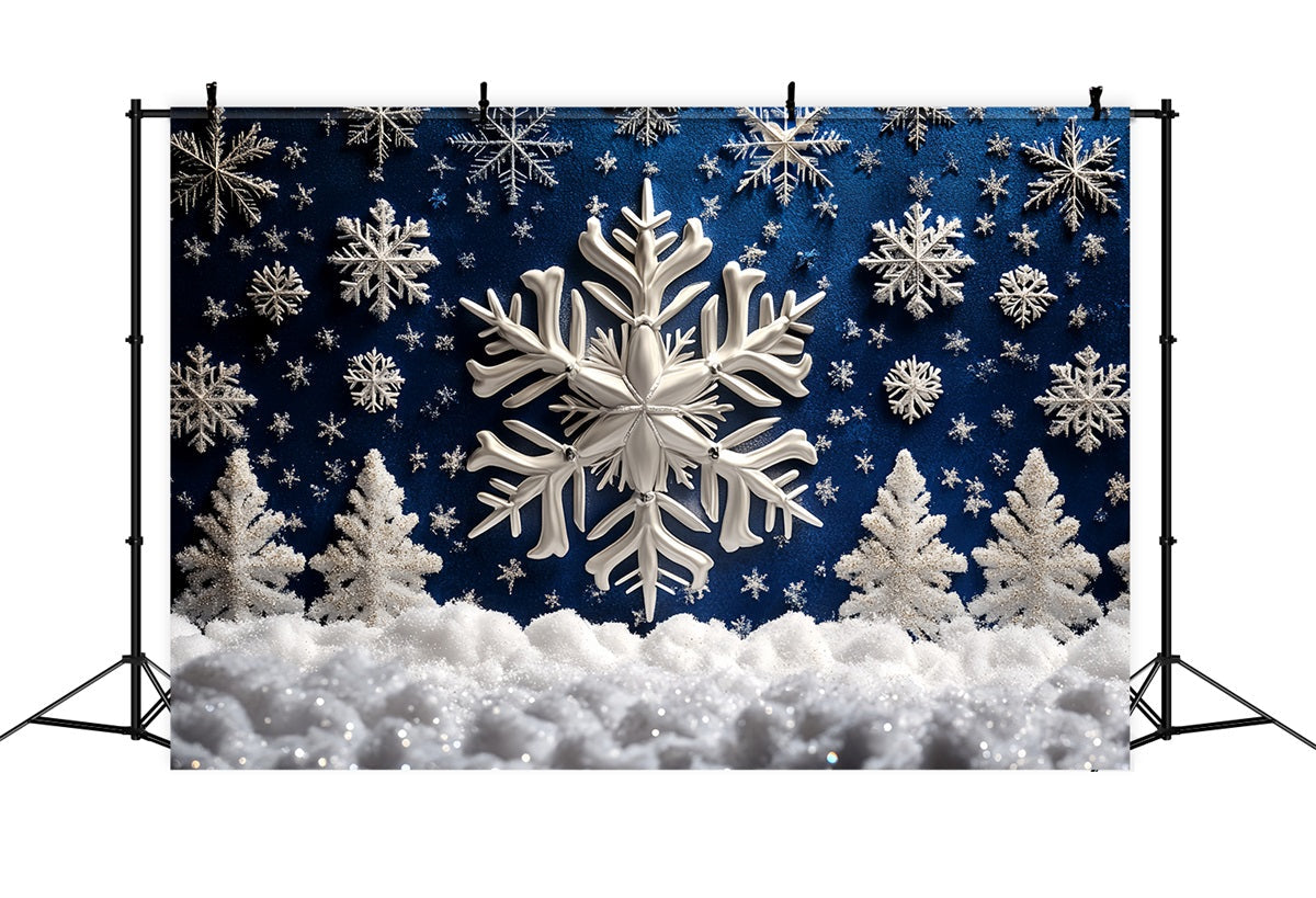 Toile de fond Hiver Flocons de Neige Forêt Bleue et Arbres Pailletés CSH58-16