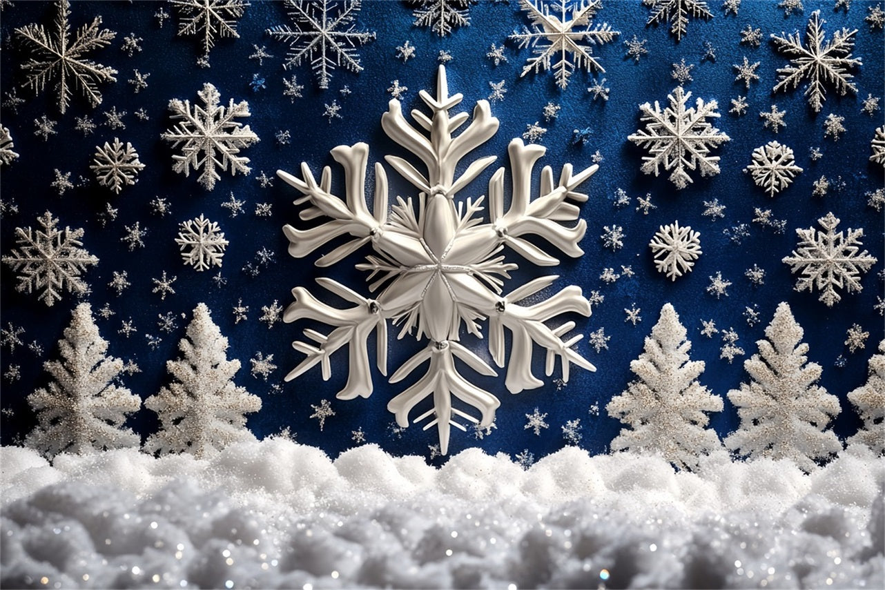 Toile de fond Hiver Flocons de Neige Forêt Bleue et Arbres Pailletés CSH58-16
