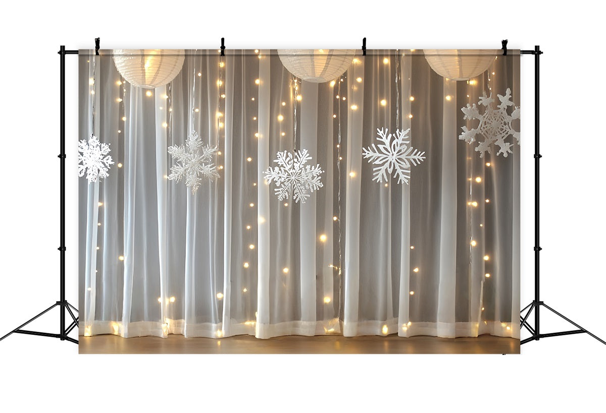 Toile de fond Hiver Rideau de Lanternes à Flocons avec Lumières Chaleureuses CSH58-20