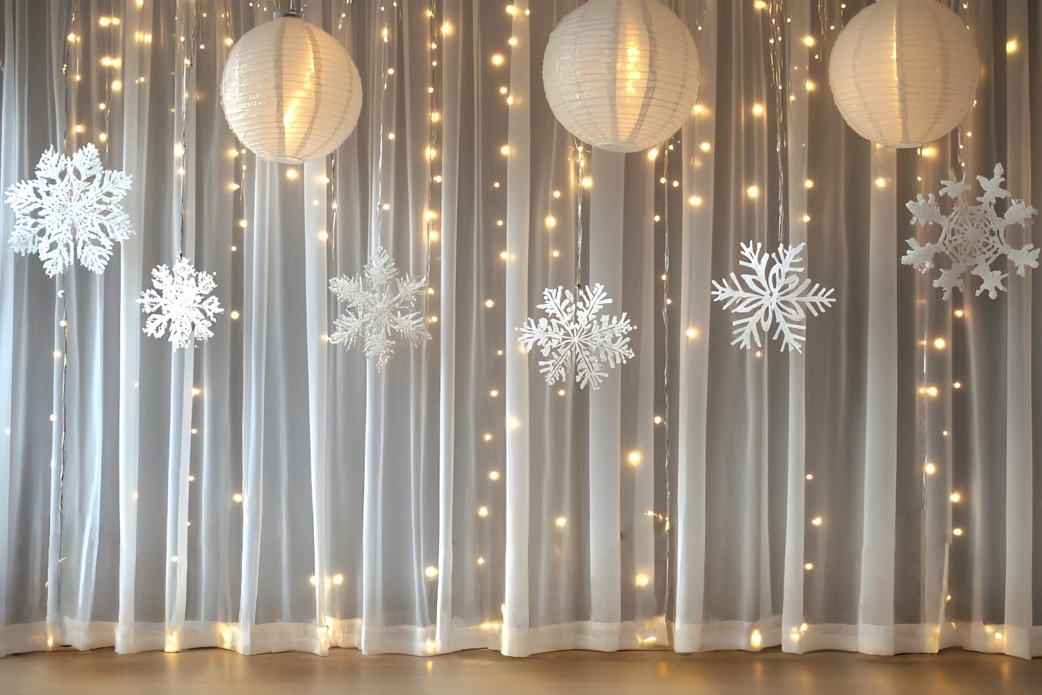 Toile de fond Hiver Rideau de Lanternes à Flocons avec Lumières Chaleureuses CSH58-20