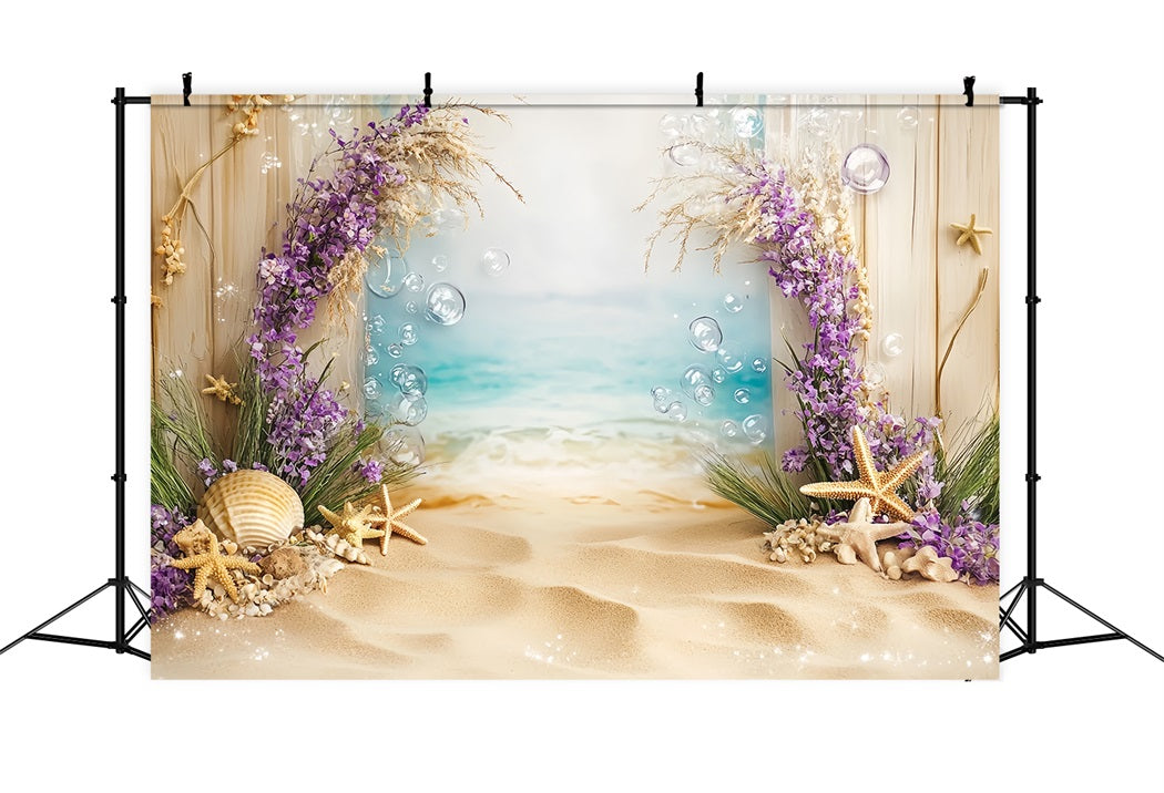 Toile de fond Océan d'Été Coquillages Étoiles de Mer Fleurs Plage CSH58-212