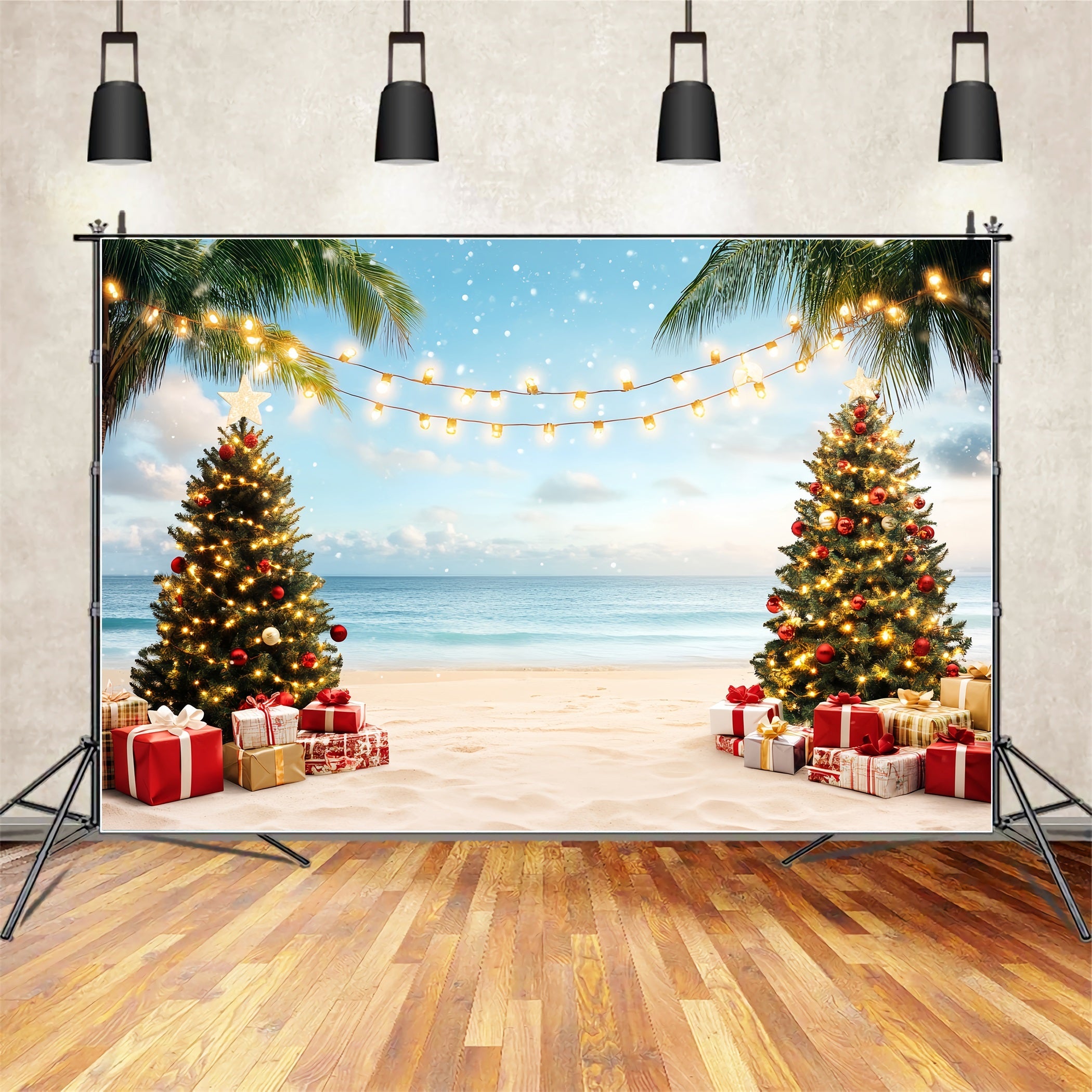 Toile de fond Océan d'Été Paradis Palmier de Noël CSH58-214