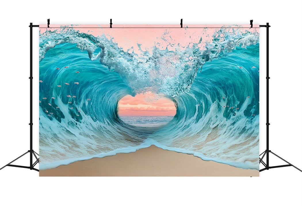 Toile de fond Océan d'Été Vague Cœur Coucher du Soleil CSH58-215