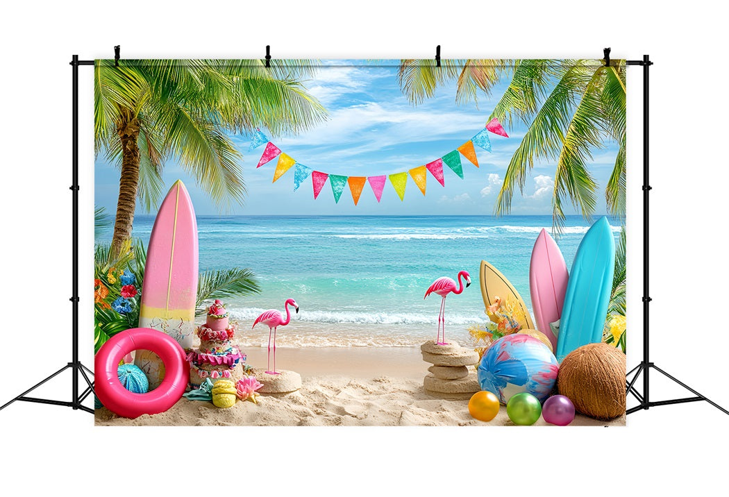 Toile de fond Océan d'Été Plage Flamant Rose Coloré CSH58-216