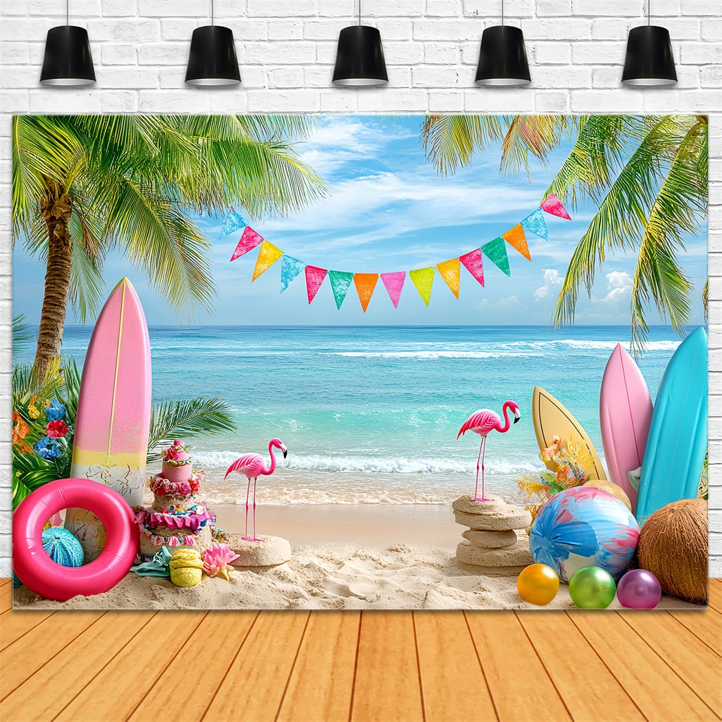 Toile de fond Océan d'Été Plage Flamant Rose Coloré CSH58-216