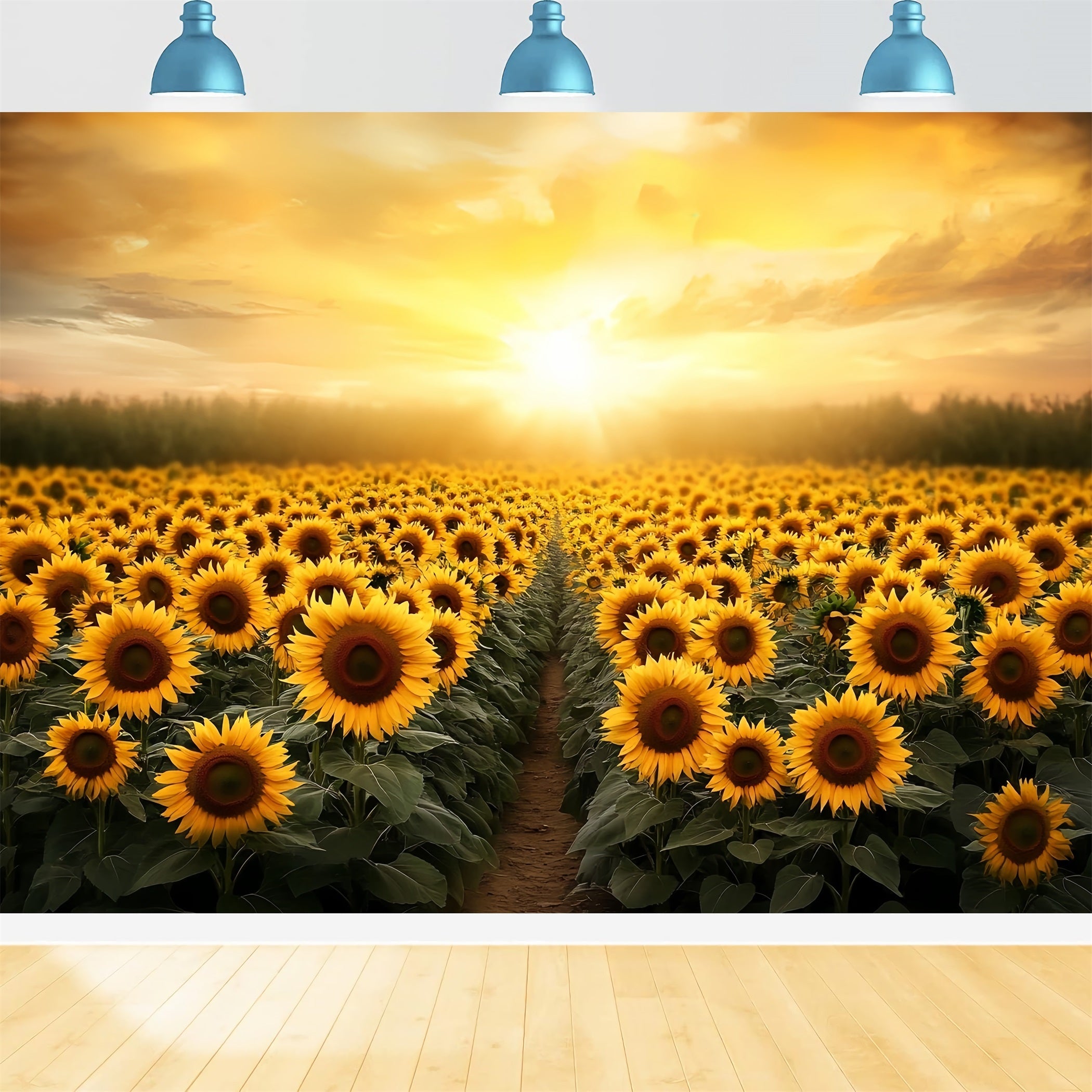 Toile de fond Tournesol d’Automne Champ Fleuri Horizon Doré CSH58-220