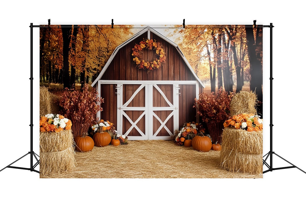 Toile de fond Automne Rustique Grange Rustique Récolte de Citrouilles CSH58-222