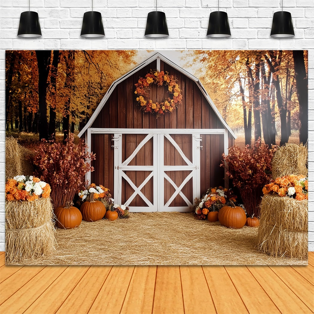 Toile de fond Automne Rustique Grange Rustique Récolte de Citrouilles CSH58-222
