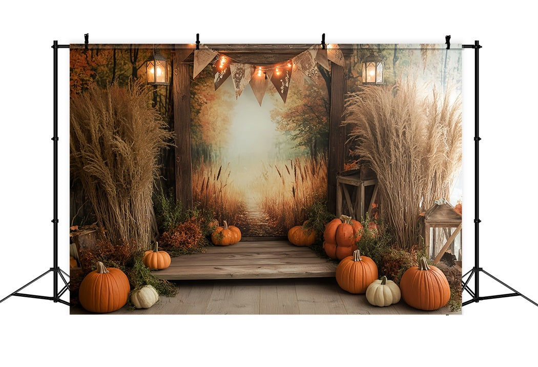 Toile de fond Automne Rustique Sentier Doré Citrouilles d’Automne CSH58-223