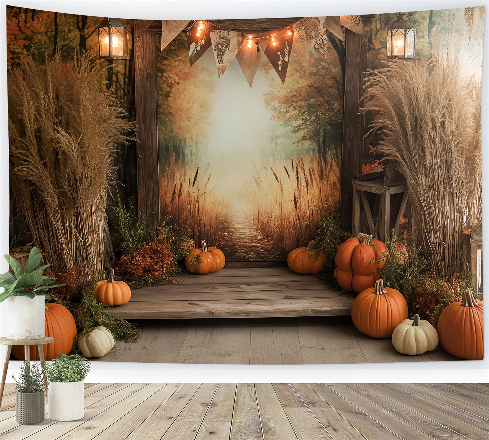 Toile de fond Automne Rustique Sentier Doré Citrouilles d’Automne CSH58-223