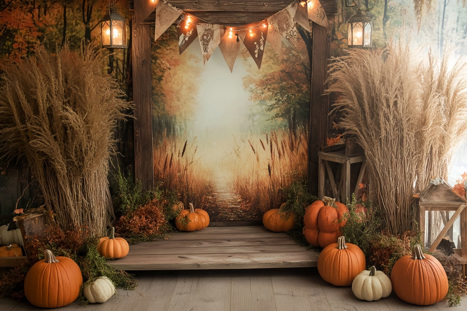 Toile de fond Automne Rustique Sentier Doré Citrouilles d’Automne CSH58-223