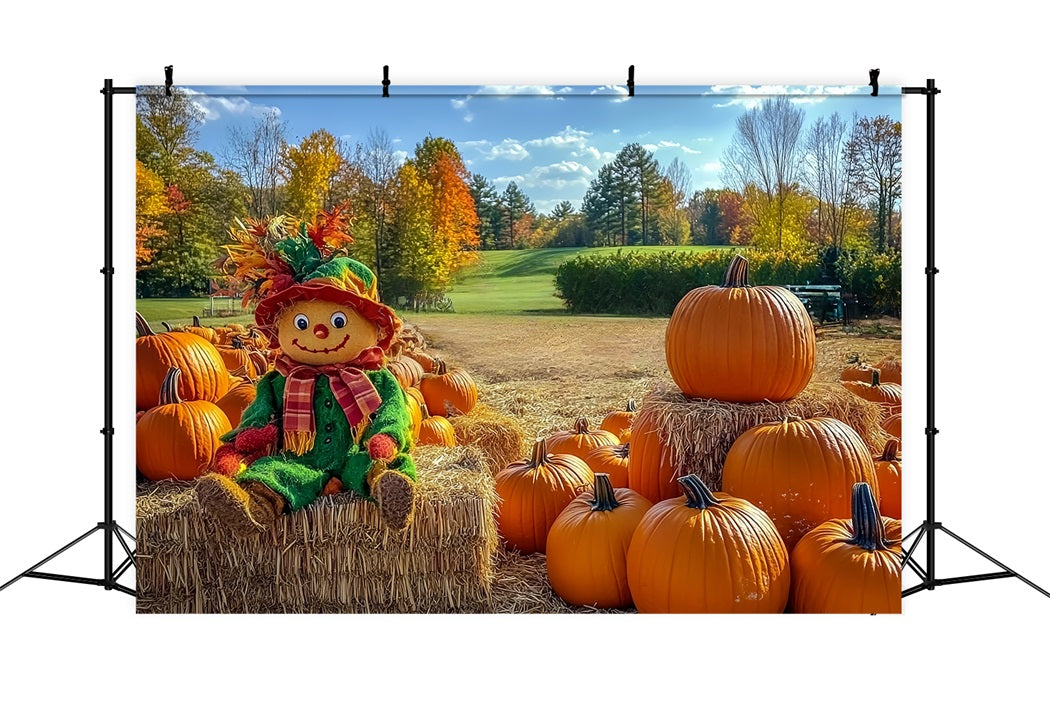Toile de fond Automne Rustique Épouvantail Champ de Citrouilles CSH58-225