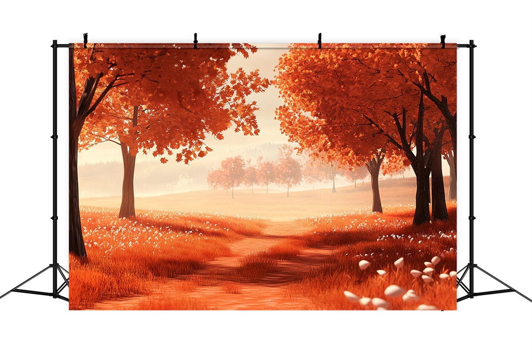 Toile de fond Automne Nature Prairie d’Automne Arbres Rouges CSH58-228