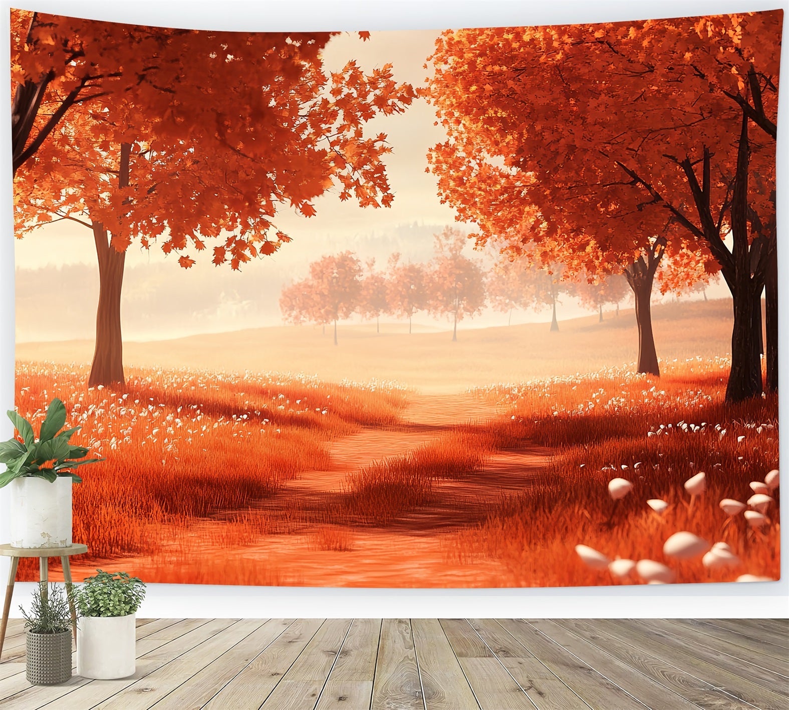 Toile de fond Automne Nature Prairie d’Automne Arbres Rouges CSH58-228