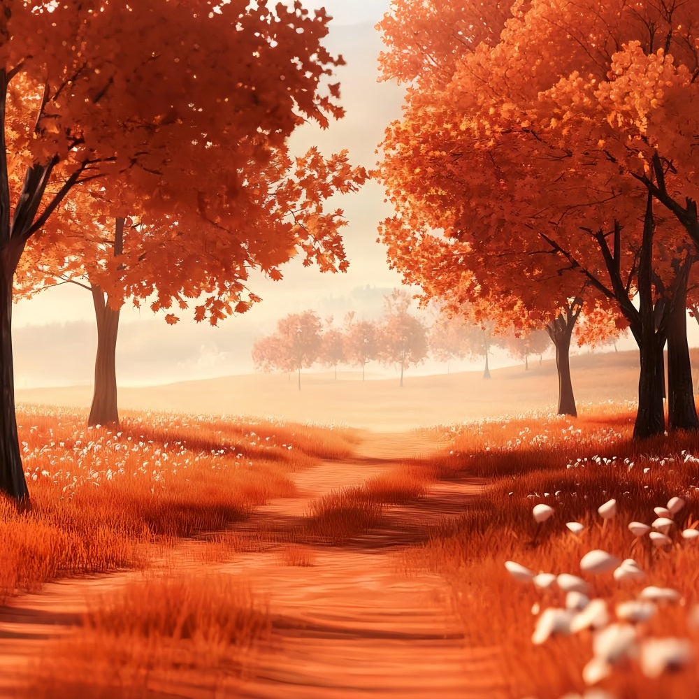 Toile de fond Automne Nature Prairie d’Automne Arbres Rouges CSH58-228