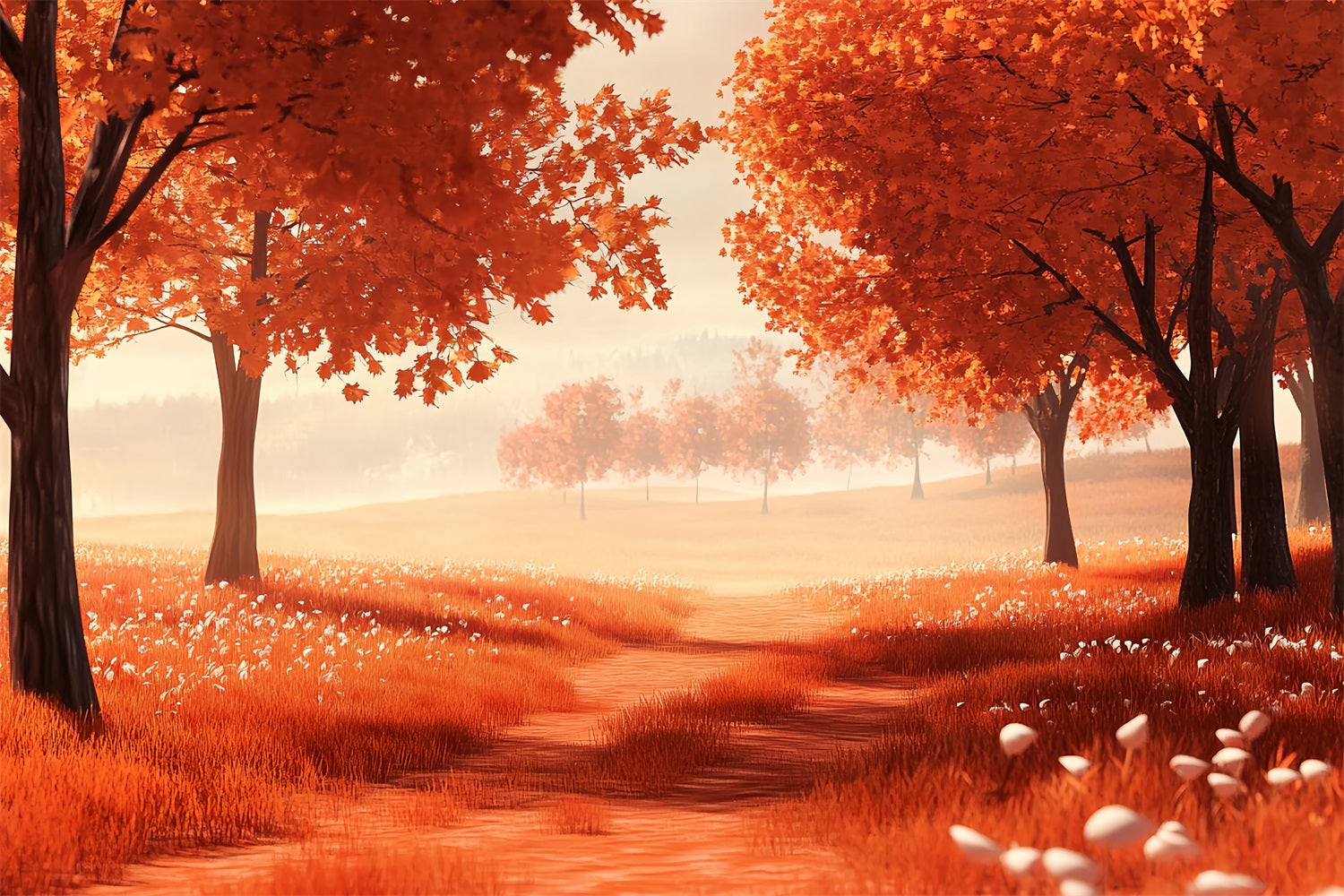 Toile de fond Automne Nature Prairie d’Automne Arbres Rouges CSH58-228