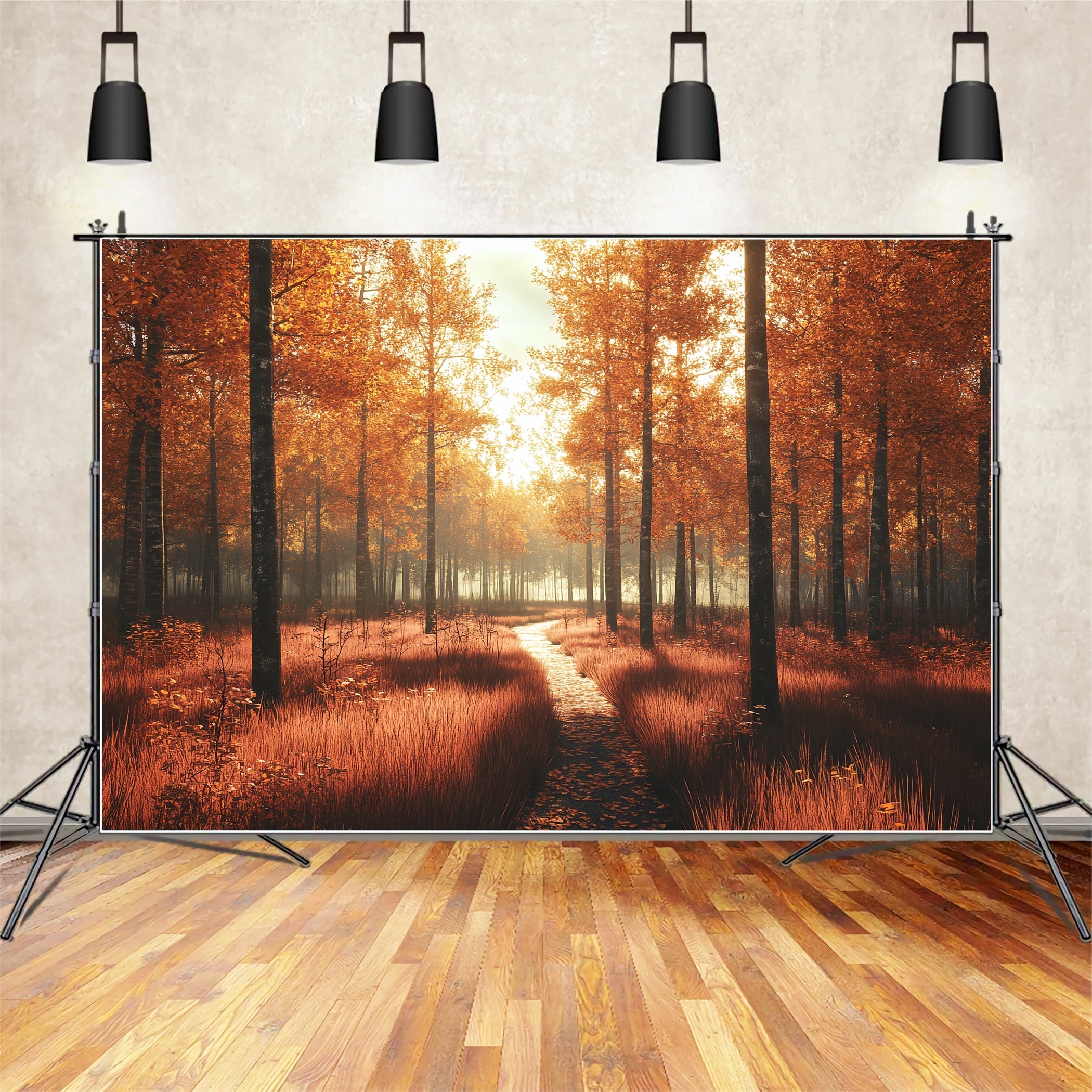 Toile de fond Automne Nature Sentier Ensoleillé Forêt Dorée CSH58-229