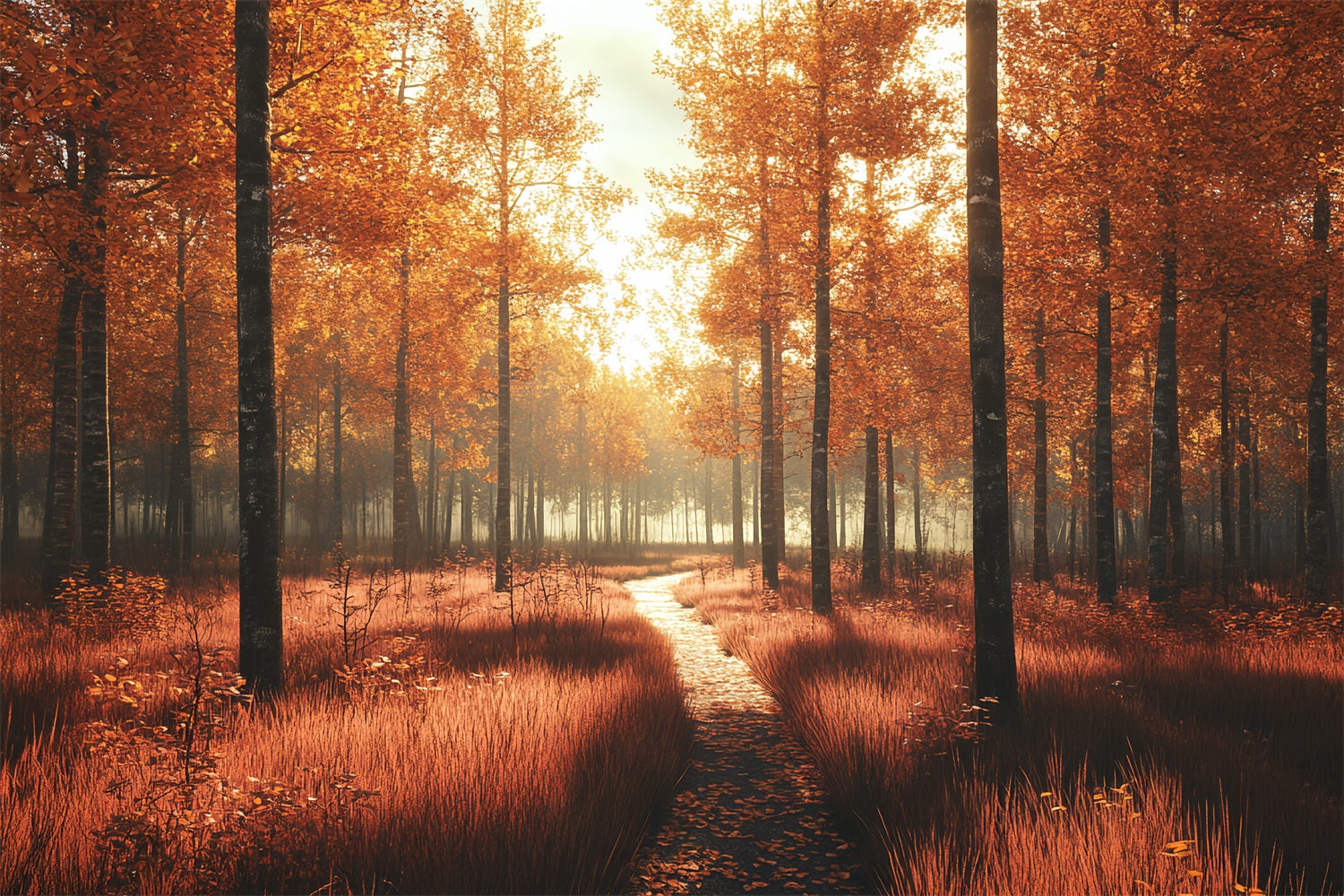 Toile de fond Automne Nature Sentier Ensoleillé Forêt Dorée CSH58-229