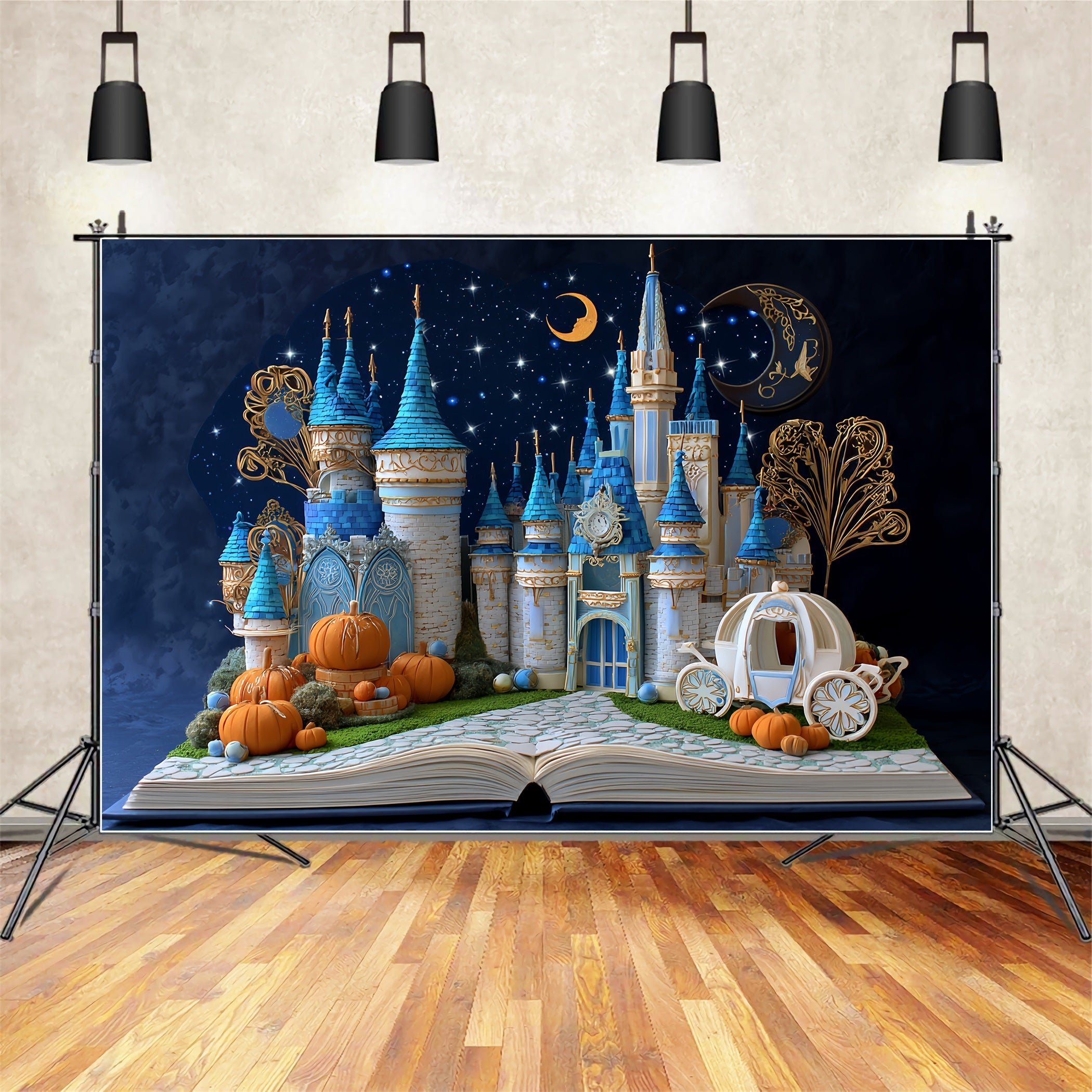 Toile de fond Il Était une Fois Minuit Carrosse Citrouille Château CSH58-234
