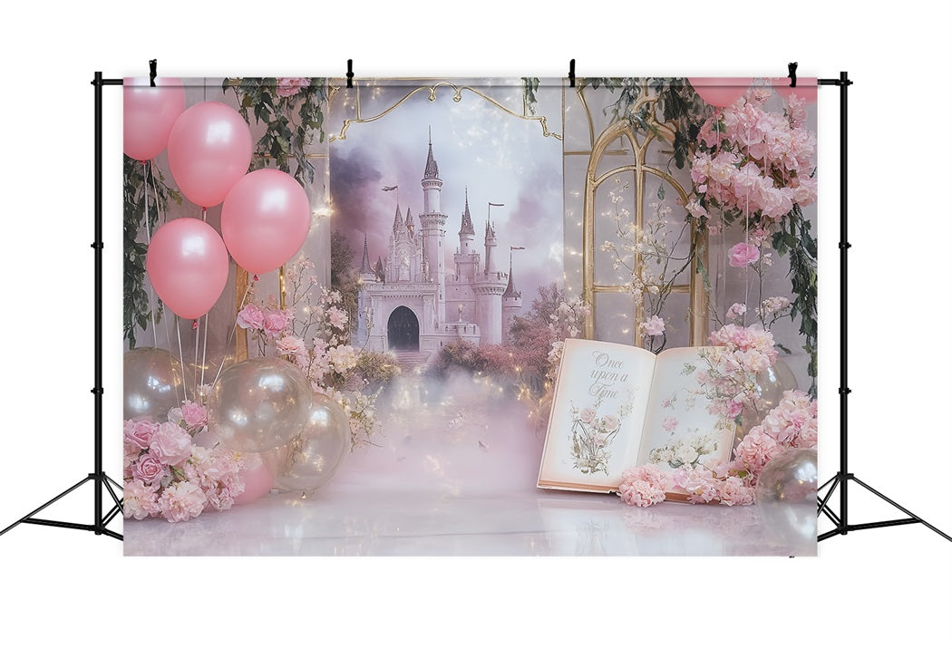 Toile de fond Il Était une Fois Château Rose Ballons Livre de Rêve CSH58-236