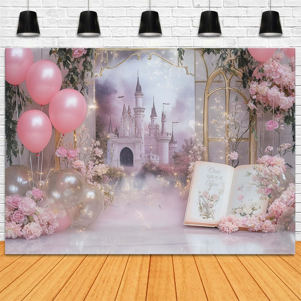 Toile de fond Il Était une Fois Château Rose Ballons Livre de Rêve CSH58-236