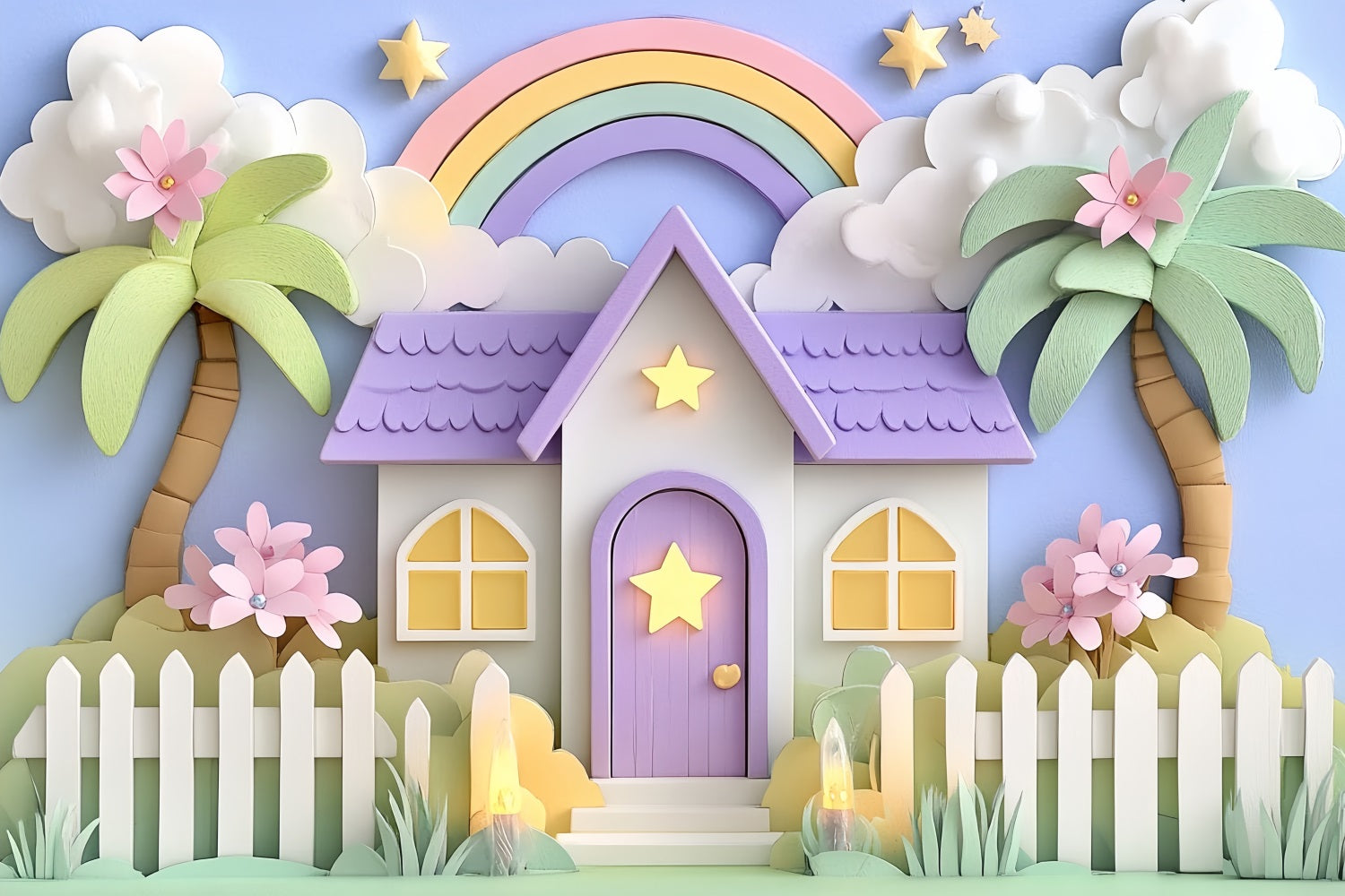 Toile de fond Nouveau-né Mignon Arc-en-Ciel Pastel Cottage Fantaisie CSH58-237