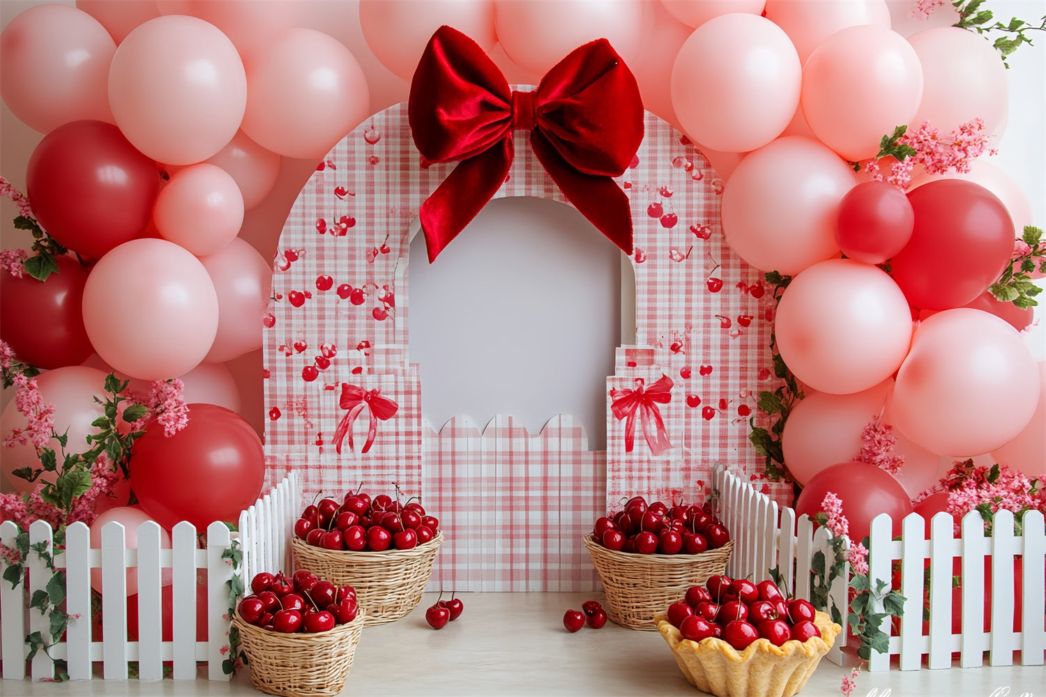 Toile de fond Enfant Mignon Panier Ballons Cerises Délice CSH58-239