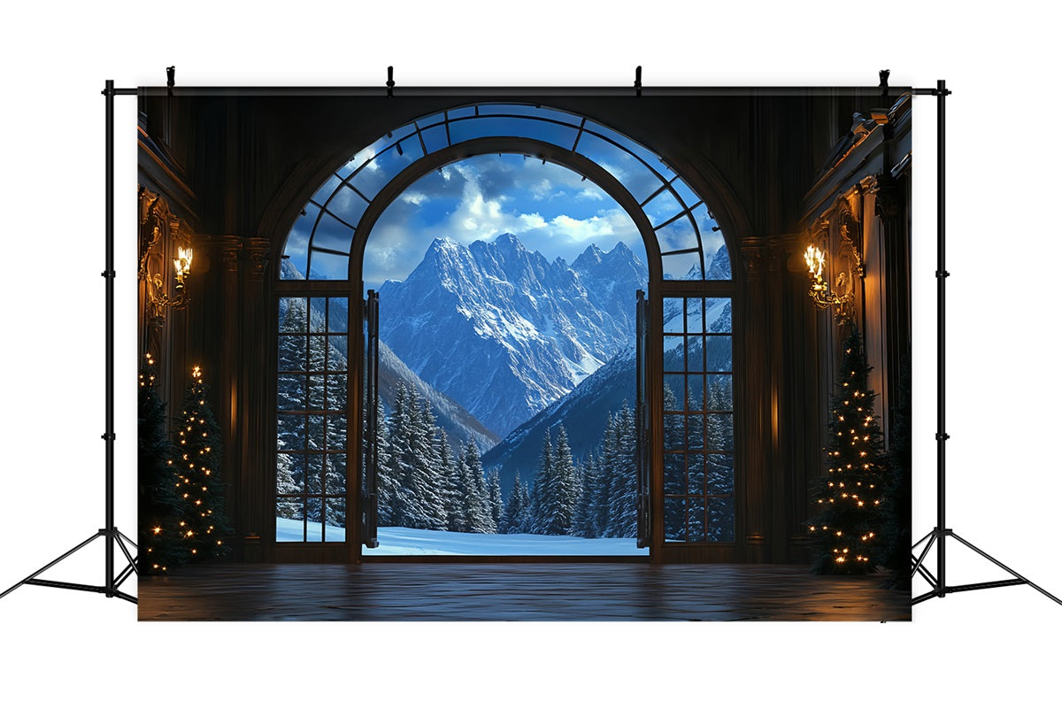 Toile de fond Hiver Montagne Vue du Grand Hall vers Sommets Enneigés CSH58-24