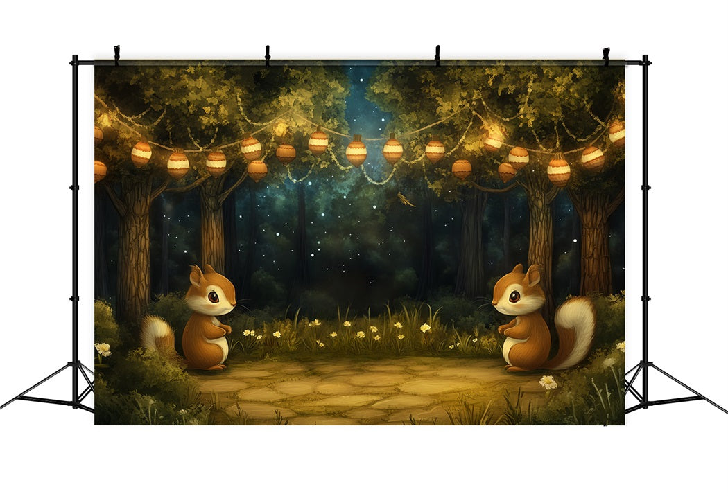 Toile de fond Nouveau-né Mignon Écureuil Forêt Lanterne Nuit CSH58-240