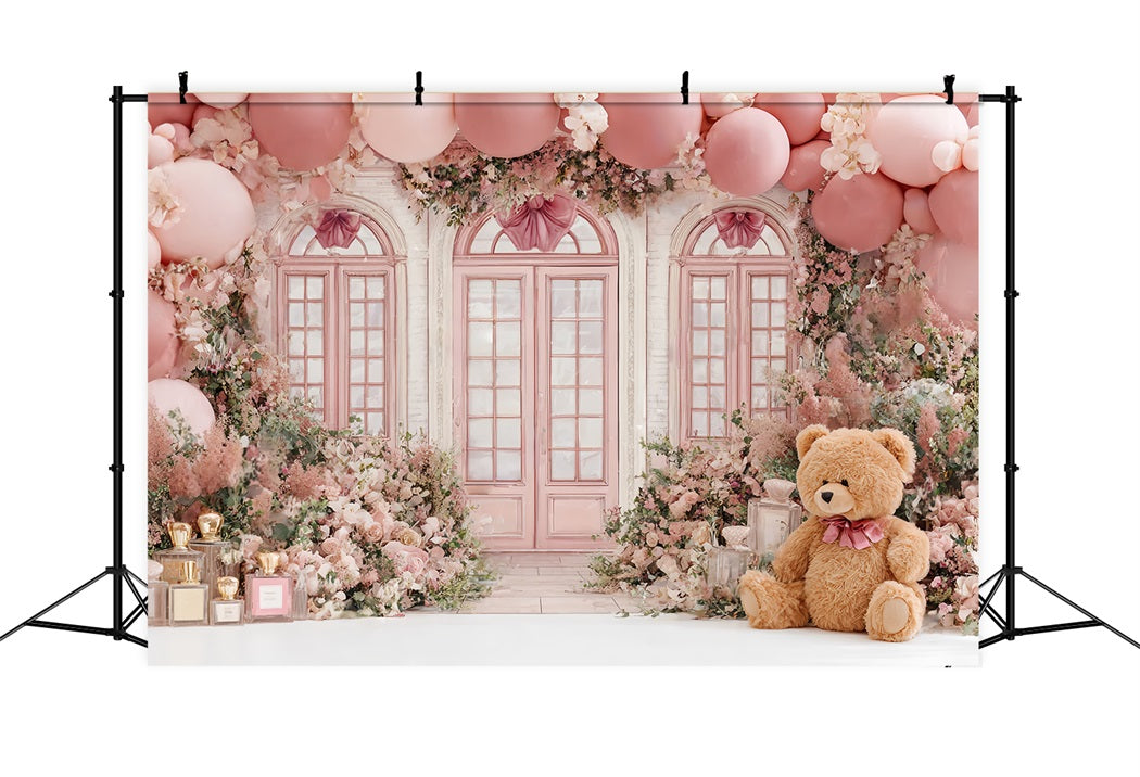 Toile de fond Enfant Mignon Nounours Rose Boutique Ballons Floraux CSH58-241
