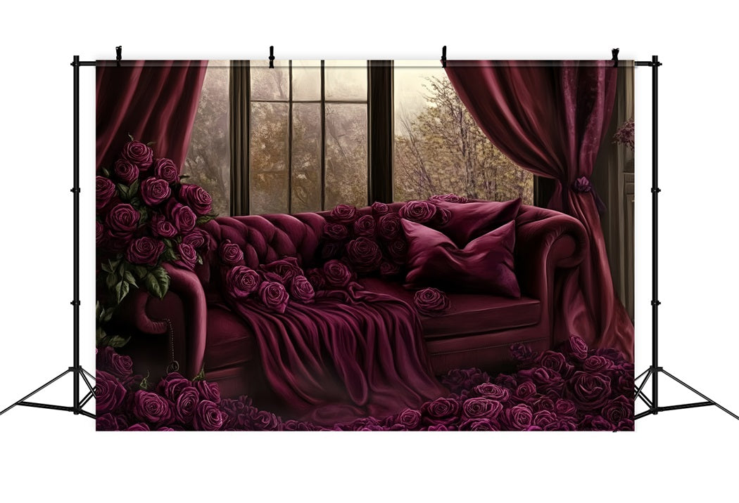 Toile de fond Boudoir Canapé Velours Roses Bourgogne CSH58-247