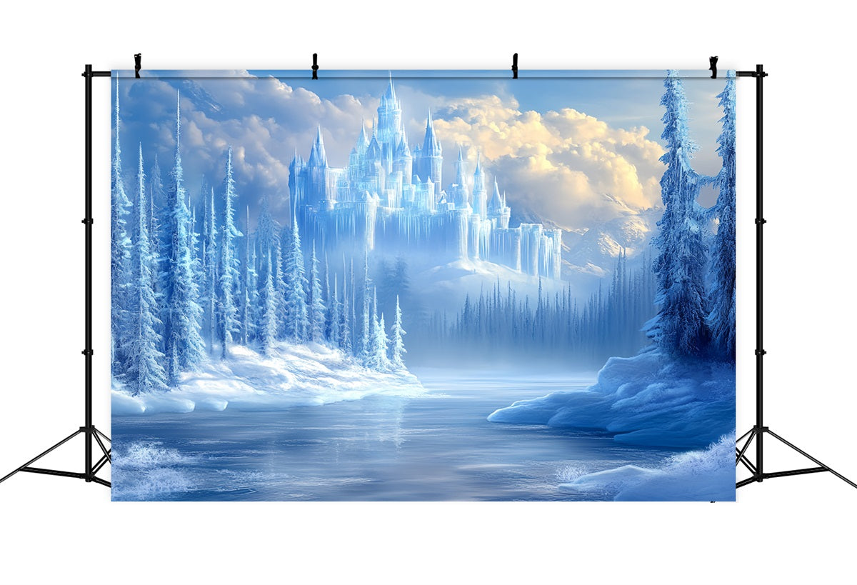 Toile de fond Hiver Forêt de Pins Gelée avec Château de Glace Cristallin CSH58-28