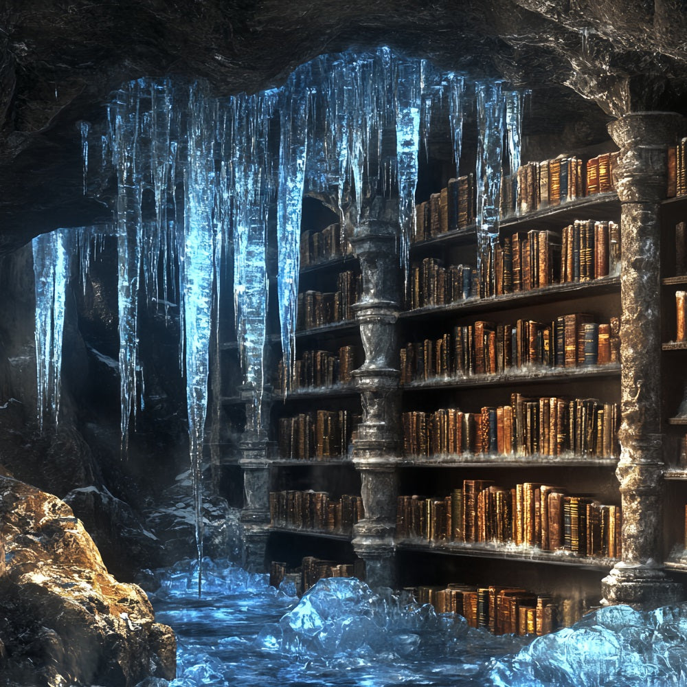 Toile de fond Hiver Grotte Gelée Bibliothèque Ancienne aux Stalactites CSH58-32