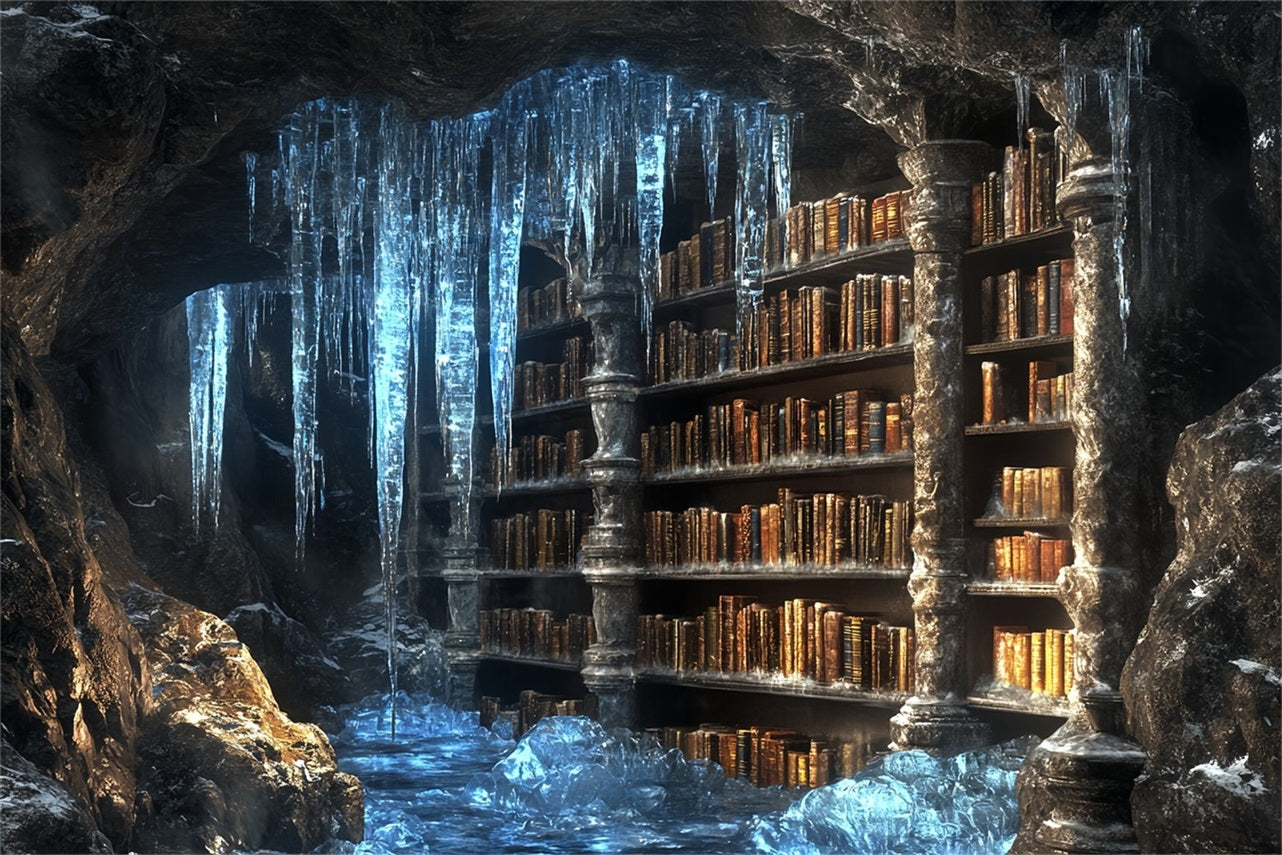 Toile de fond Hiver Grotte Gelée Bibliothèque Ancienne aux Stalactites CSH58-32