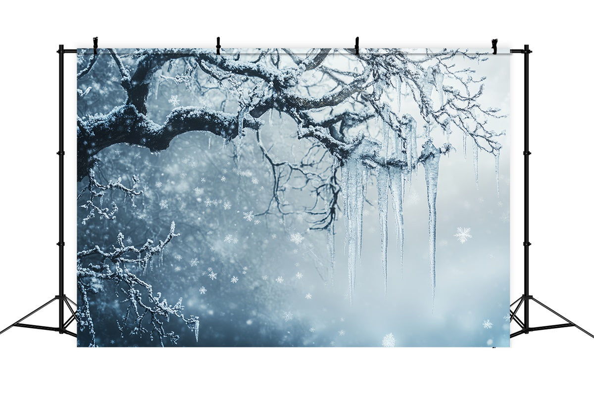 Toile de fond Hiver Branches Enneigées et Chute de Flocons CSH58-33