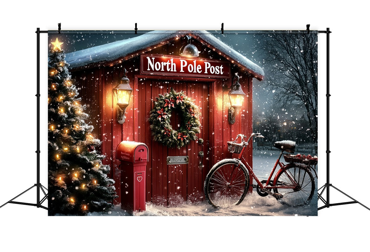 Toile de fond Hiver Pôle Nord Bureau de Poste Rouge avec Couronne CSH58-34