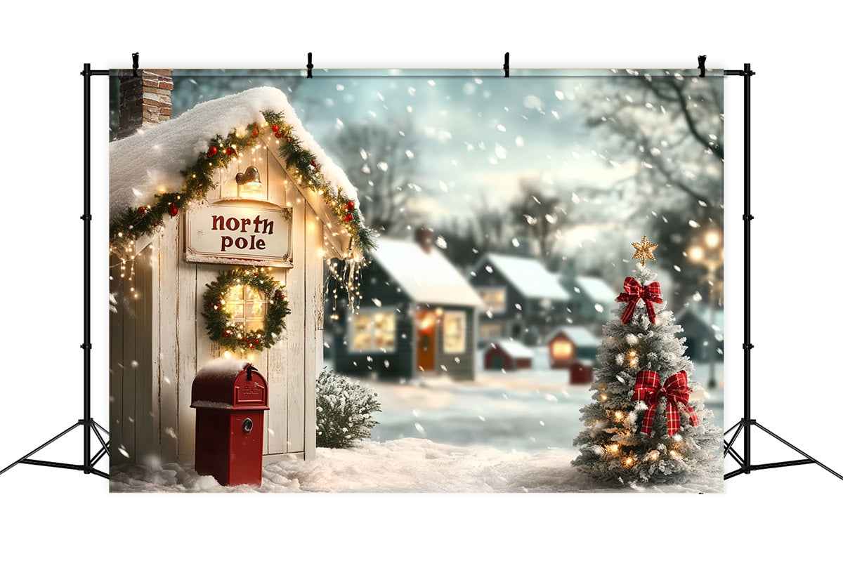 Toile de fond Hiver Pôle Nord Chalet Chaleureux et Sapin de Noël CSH58-35