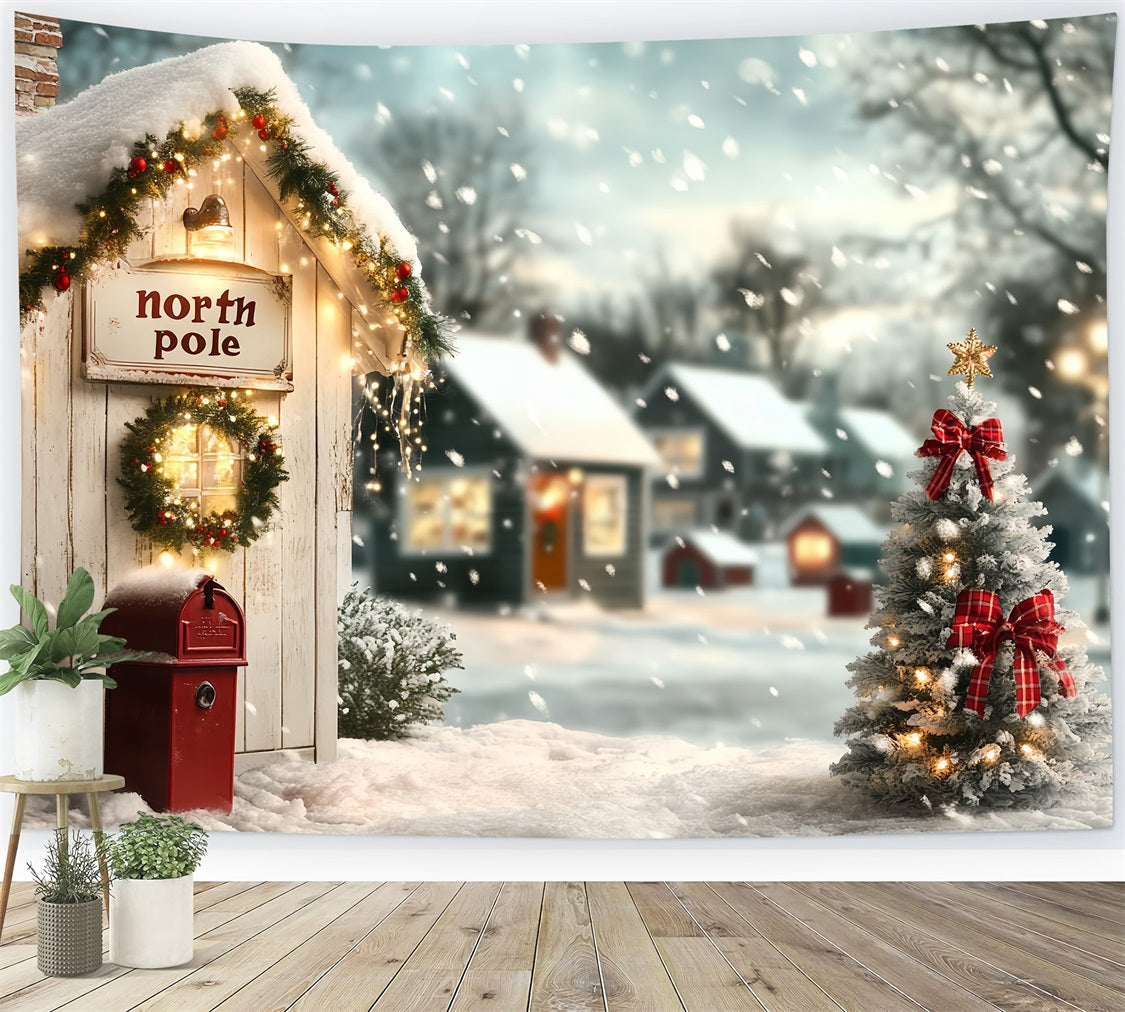 Toile de fond Hiver Pôle Nord Chalet Chaleureux et Sapin de Noël CSH58-35