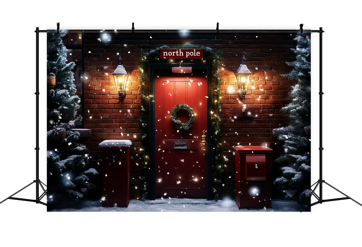 Toile de fond Hiver Pôle Nord Entrée en Briques Rouges Couronne et Boîtes aux Lettres CSH58-38