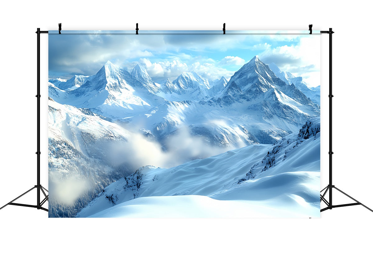 Toile de fond Photo Hiver Ciel Dégagé Montagnes Enneigées CSH58-40