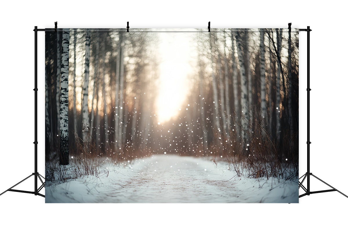 Toile de fond Hiver Chute de Neige Forêt de Bouleaux Contre-jour Flou CSH58-44