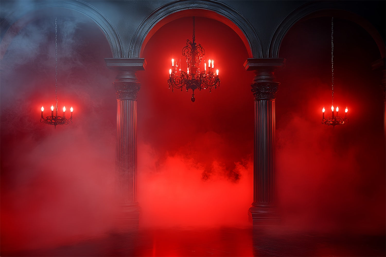 Fond Photo Halloween Brouillard Rouge Gothique Arches Gothiques CSH58-46